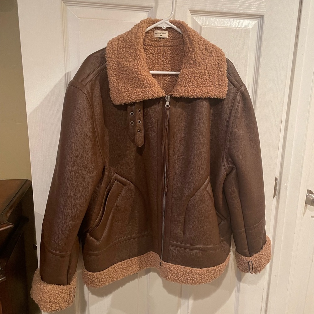 Brown Shearling-Lined Aviator Jacket - image 1